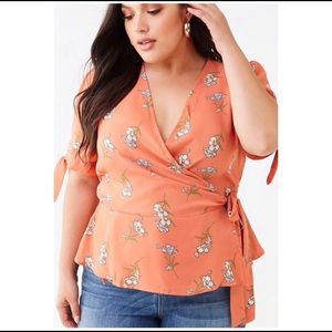 Forever 21 Coral Floral wrap top